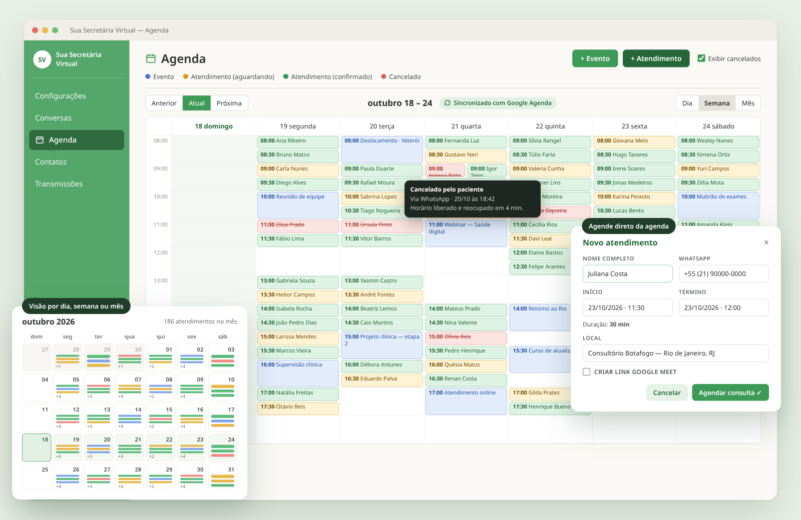 Agenda integrada e sincronizada com Google Agenda