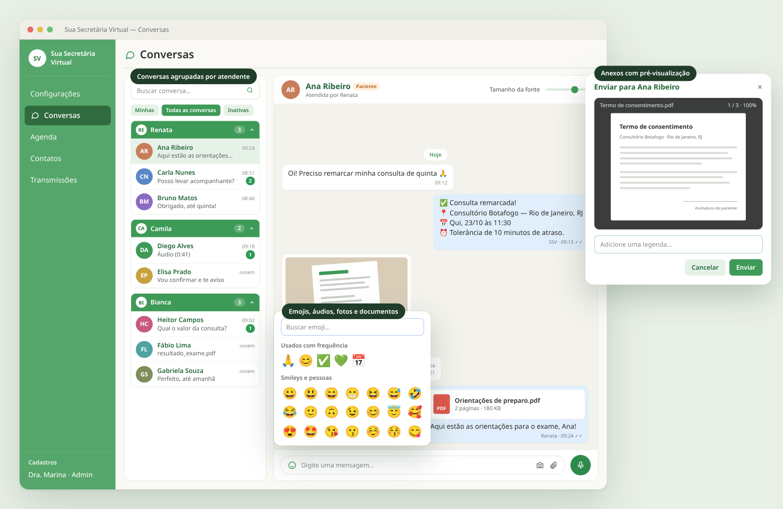Painel de conversas separadas por atendente